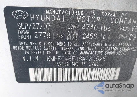 2008 Hyundai Azera Limited z USA, uszkodzony, nr VIN KMHFC46F38A289526
